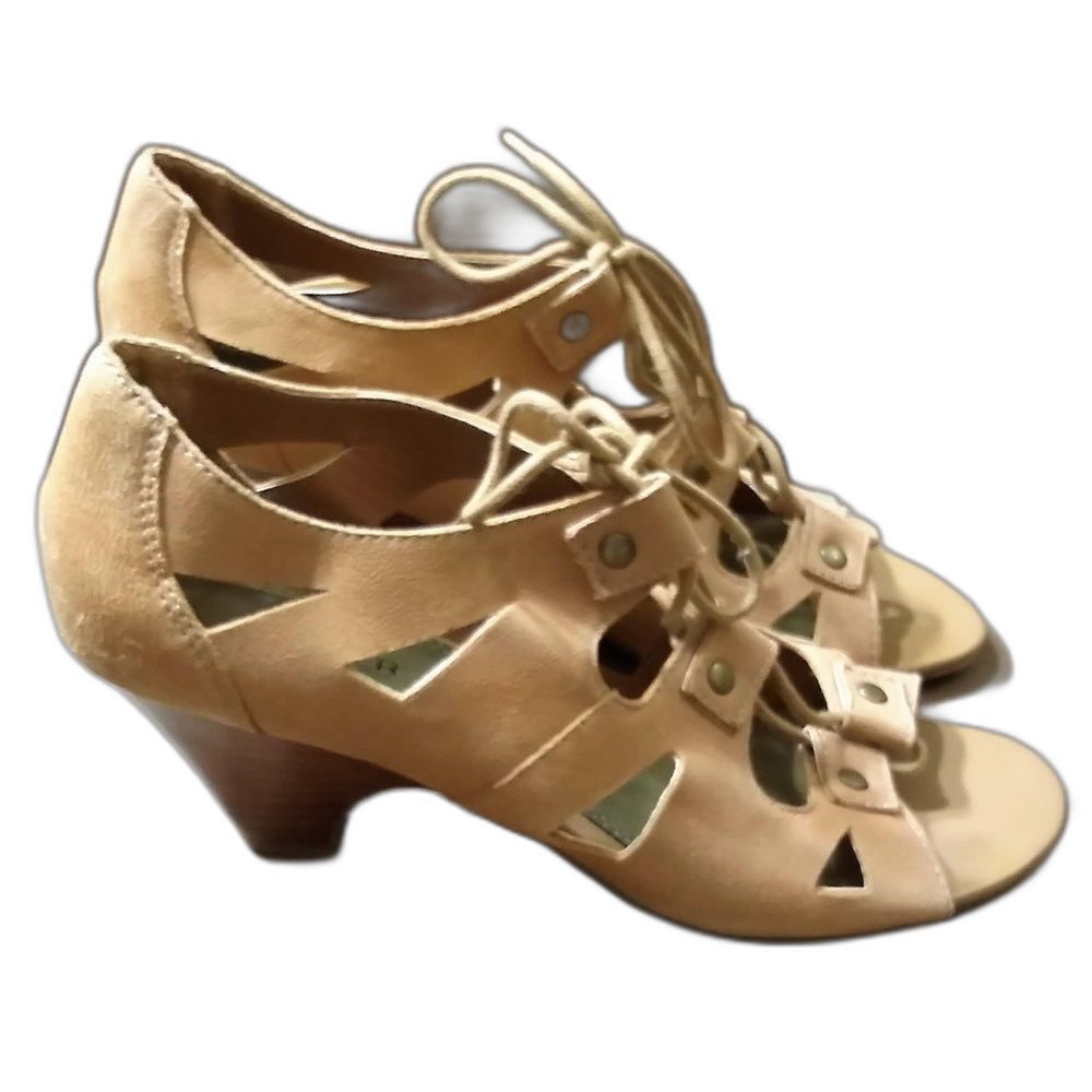 Vtg SANDLER of Boston Sheila Natural Leather Beige Perforated Lace Up Shoes 8M